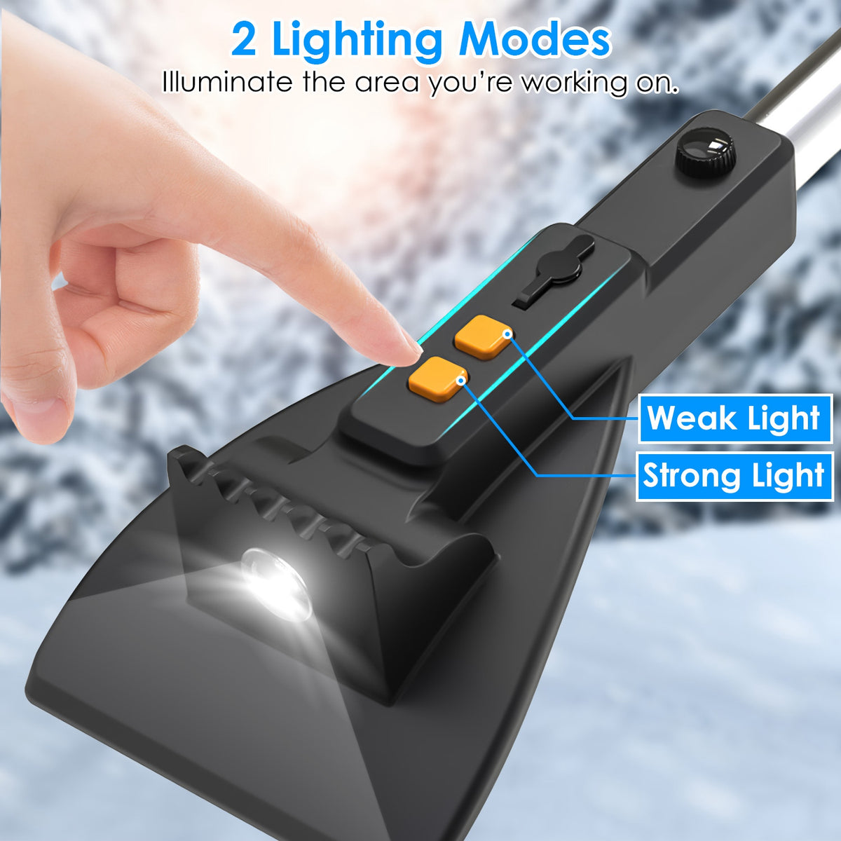 Snow shovel LED light in use at night